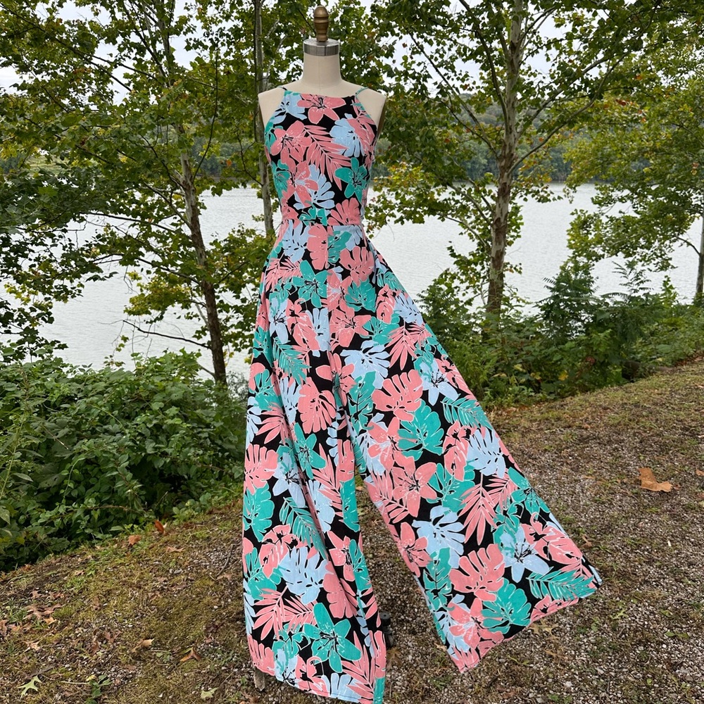 Forever 21 Floral Jumpsuit in Pink and Teal XL